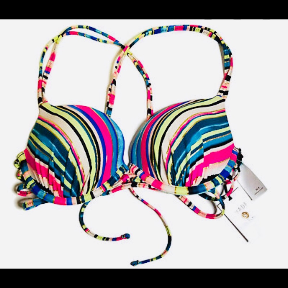 MULTICOLOR Strappy Cross Back Push-up Bikini Top